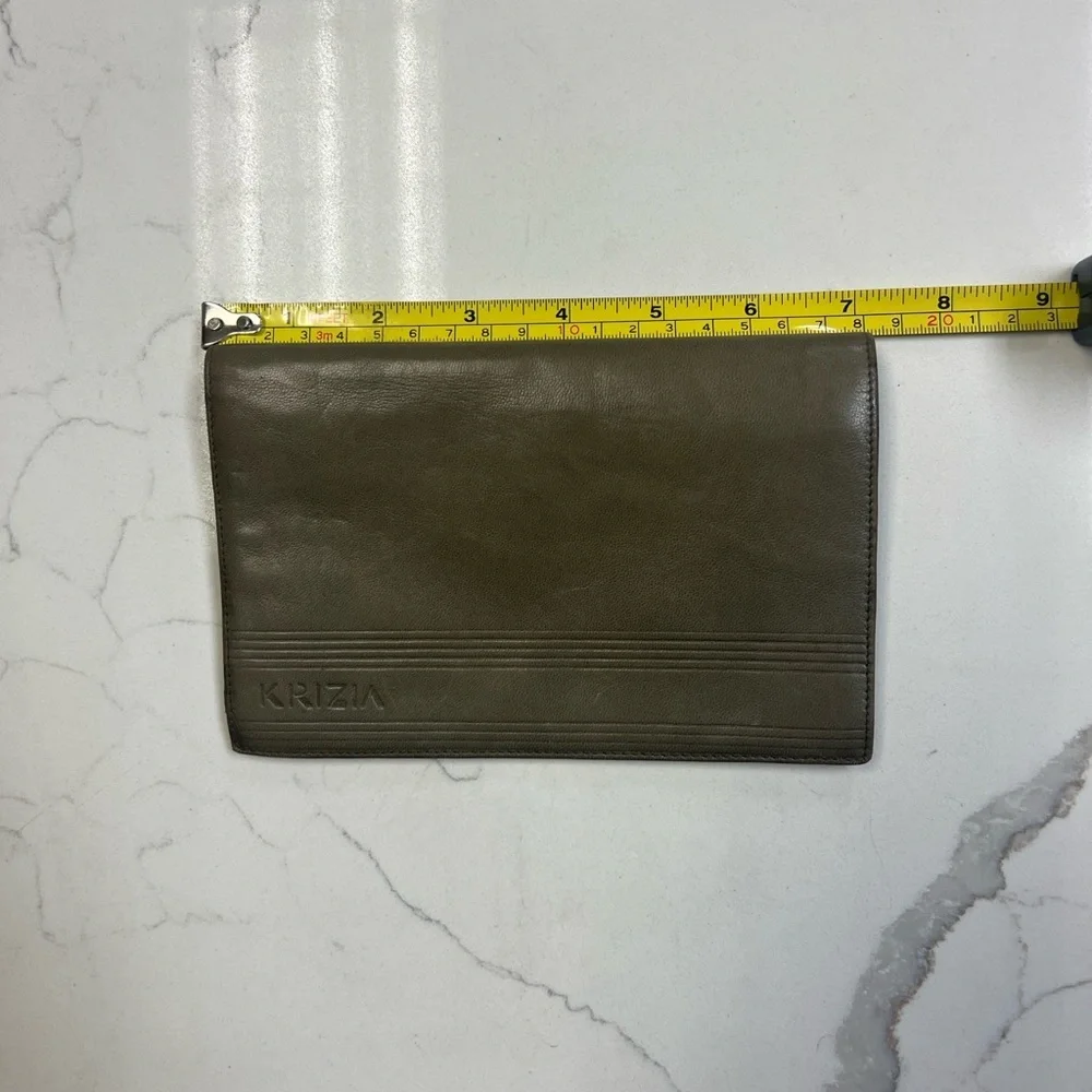 Krizia Italian Leather Wallet Olive Green Billfold - Picture 6 of 13